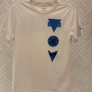 Jordan White Tee with Blue Geometric Graphics
